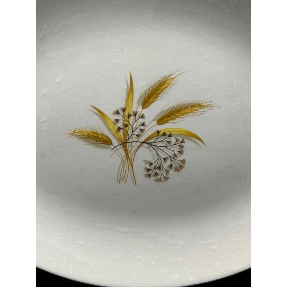 Vintage Mid Century Wheat Harvest Oval Ceramic Serving Platter Gold Rim 11.5in